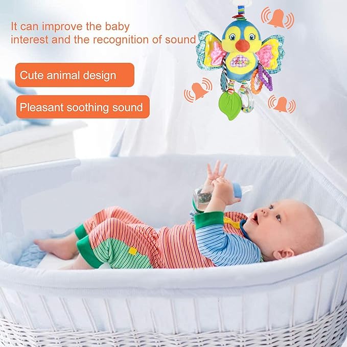 Baby Stroller and Car Seat Toys for Infant - Hanging Rattle Teether Clip on Soft Plush Baby Toys for Boys and Girls 3-12 Months-CubbioJoy