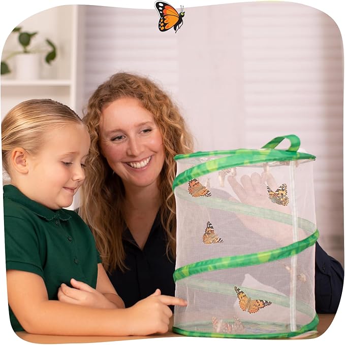 Insect Lore Butterfly Garden with Giant Birthday Card - 5 Live Baby Caterpillars, STEM Activity Journal, Habitat, Chrys-A-Lid Holder, Feeder - Raise and Release Painted Lady Butterflies-CubbioJoy