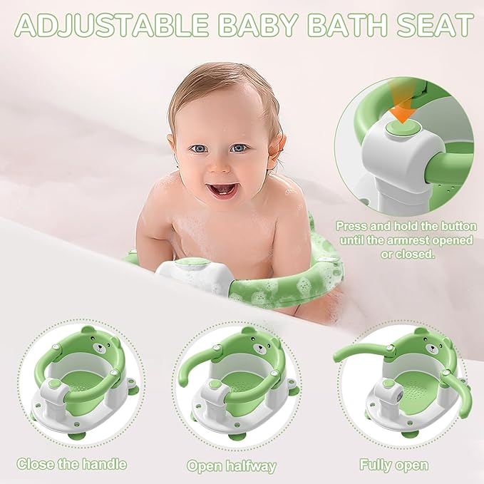 Baby Bath Seat for Babies 6 Months & up, Non-Slip Toddler Bath Seats for Babies Sitting Up, Safe Infant & Newborn Bathtub Chair with 4 Suction Cups & Soft Cushion for Shower,Gray-CubbioJoy