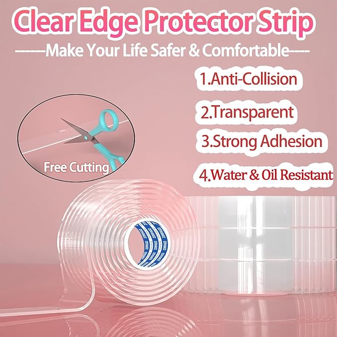 Clear Soft Corner Protectors for Furniture Strip,1.2in x 13FT,Sharp Edge & Table Bumper,Window Edge,Wall Protector, Soft Corner Guards Safe for Proof,Table Corner Protectors in Family-CubbioJoy