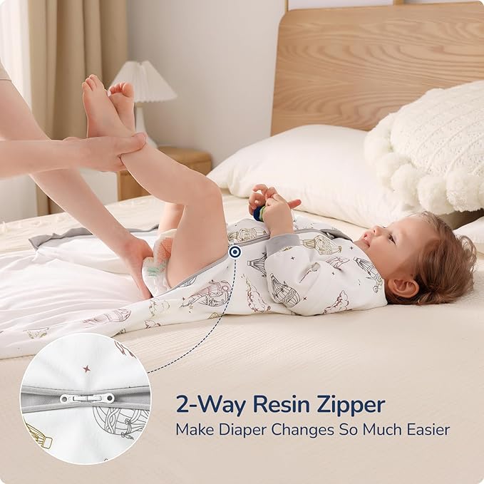 Baby Sleep Sack 3-6 Months, Cotton Detachable Long Sleeve Sleep Sack, 2.5 Tog Toddler Sleeping Sack with Temperature Strips, 2-Way Zipper Wearable Blankets for Newborns, Hot Air Balloon-CubbioJoy