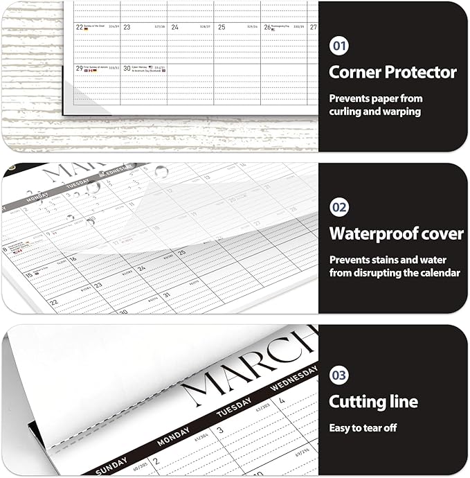 Desk Calendar 2025-2026, Monthly Desktop Large Calendar Runs Until December 2026 17" x 12" Desk Wall Planner for Family Office Teacher School, Black-White-CubbioJoy