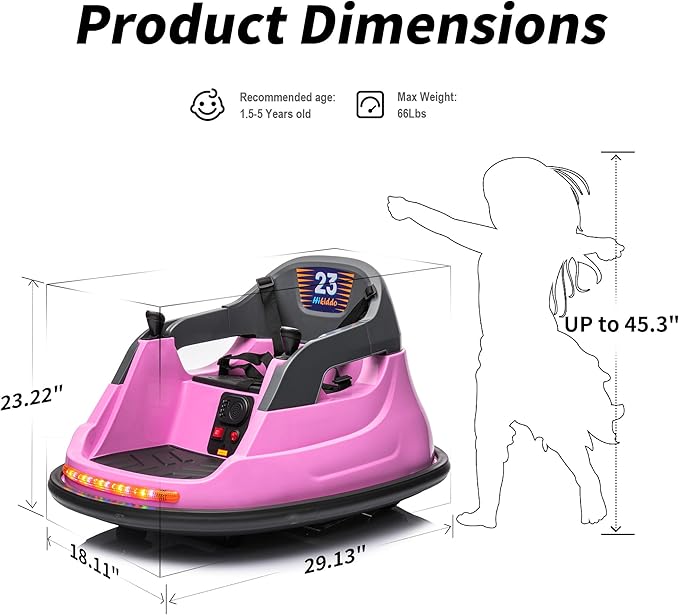 12V Kids Bumper Car, Electric Baby Bumper Car for Toddlers with Remote Control, 3 Speeds - Light Pink-CubbioJoy