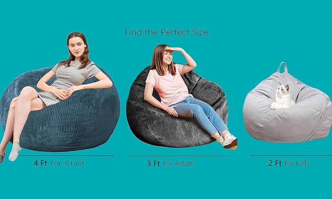 Bean Bag Chairs with Faux Rabbit Fur Cover, 4 ft Giant Memory Foam Bean Bag Chairs for Adults/Teens with Filling,Ultra Soft Faux Fur Fabric, Round Fluffy Sofa for Living Room Bedroom College Dorm-CubbioJoy