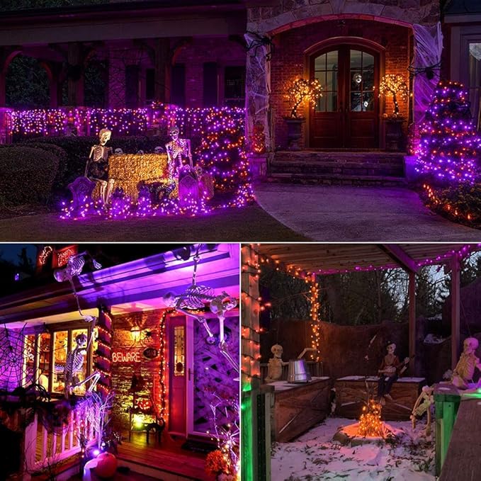 Brizled Orange & Purple Halloween Lights, 33ft 100 LED Halloween Lights 5mm Wide Angle String Light, 120V UL Certified Connectable Mini Purple Light Outdoor for Party Home Tree Decoration, Black Wire-CubbioJoy