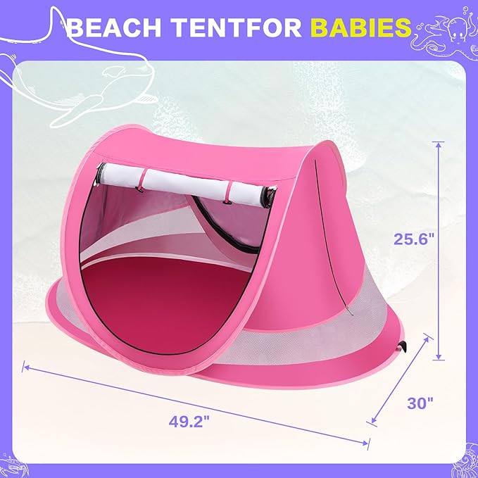 Baby Beach Tent with Baby Hat, Pop Up Toddler Travel Bed with Sun Hat for Boys or Girls, Sun Shade for Toddler Camping, Infant Portable Sun Shade, Summer Beach Baby-CubbioJoy
