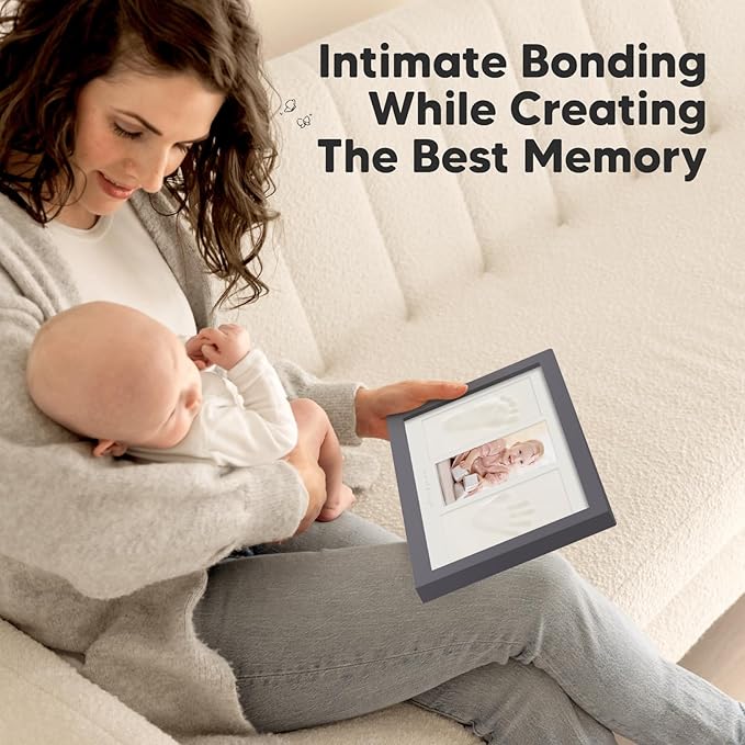 Baby Hand and Footprint Kit - Clay Handprint Keepsake Frame, Newborn Nursery Picture Frame, Personalized New Mom Gifts for Baby Shower & Registry (Gunmetal Gray)-CubbioJoy