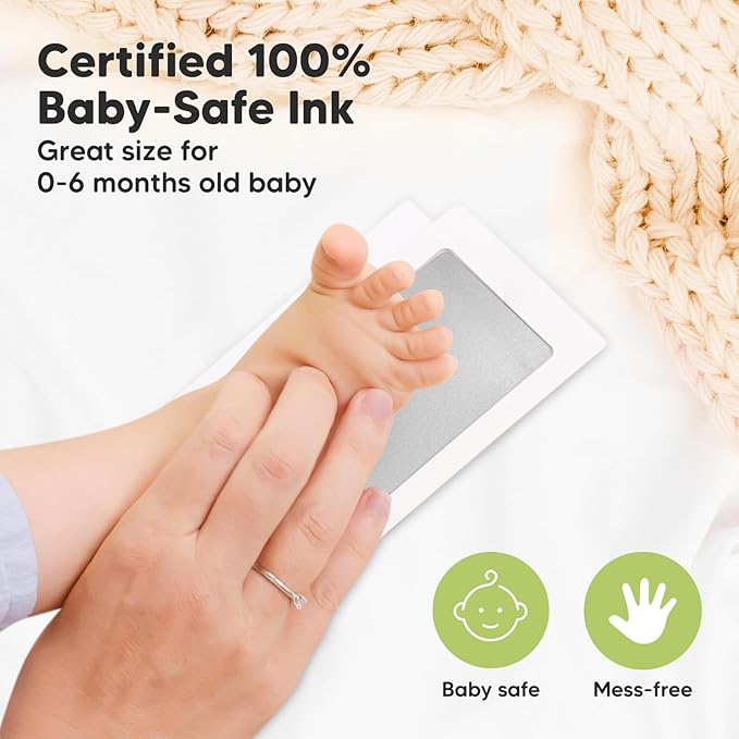 2-Pack Inkless Baby Hand and Footprint Kit - Mess Free Ink Pad for Newborn Keepsake, Dog Nose & Paw Print Kit, Clean Touch Ink Pad for Baby Hand & Footprints, Ideal New Mom Gifts (Silver)-CubbioJoy