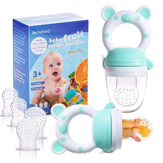 Baby Fruit Food Feeder Pacifier - Fresh Food Feeder, Infant Fruit Teething Teether Toy for 3-24 Months, 6 Pcs Silicone Pouches for Toddlers & Kids & Babies, 2-Pack (Cyan)-CubbioJoy