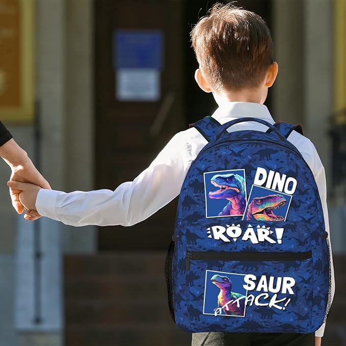 Dinosaur Backpack for Kids Boys Girls, ROAR! DINO SAUR ATTACK! Cartoon Dinosaur Pattern School Bag, Lightweight Ergonomic Durable Bookbag for Age 5-12, Ideal for School Outdoor Travel Daypack-CubbioJoy