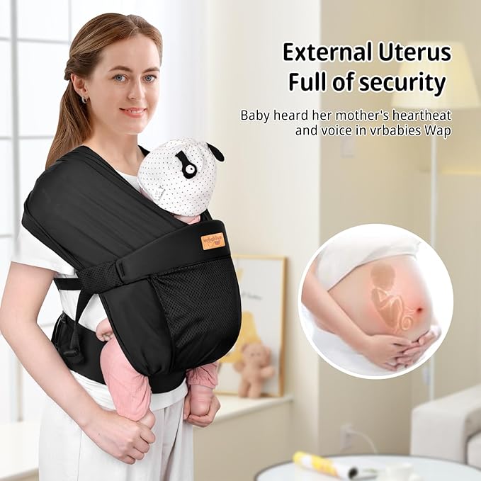 Baby Wraps Carrier Sling, Baby Carrier for Newborns and Toddlers,Skin-Friendly and Soft Front Baby Carrier Wrap Perfect Baby Gifts (Black, Mesh)-CubbioJoy