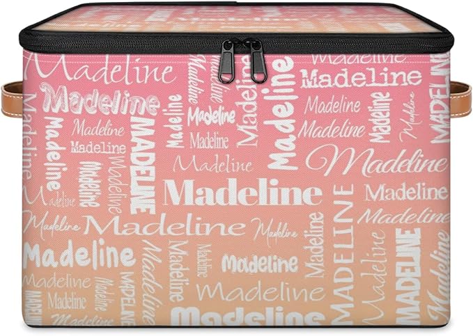 Custom Storage Basket with Name, Personalized Storage Bins with Zipper Lid, Foldable Fabric Storage Box Large capacity with Handle Pink Apricot-CubbioJoy