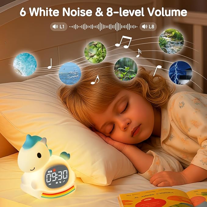 Alarm Clock for Kids with Night Light, Sleep Training Clock Time to Wake Clock, Rechargeable Silicone Light for Bedroom, Perfect Sleep Companion for Boys Girls, Blue Pony-CubbioJoy
