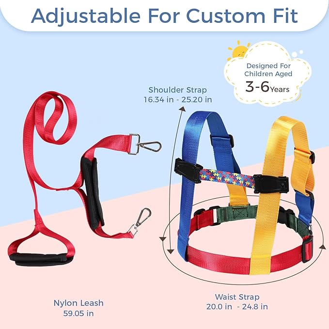 JXM Safety Harness Leash for Autism and Special Needs Child (3-6 yrs), Child Adjustable Elopement Harness with Emergency Grab Handle and Tether, Keep Active Autistic/ADHD Kids Safe and Free Outdoors-CubbioJoy