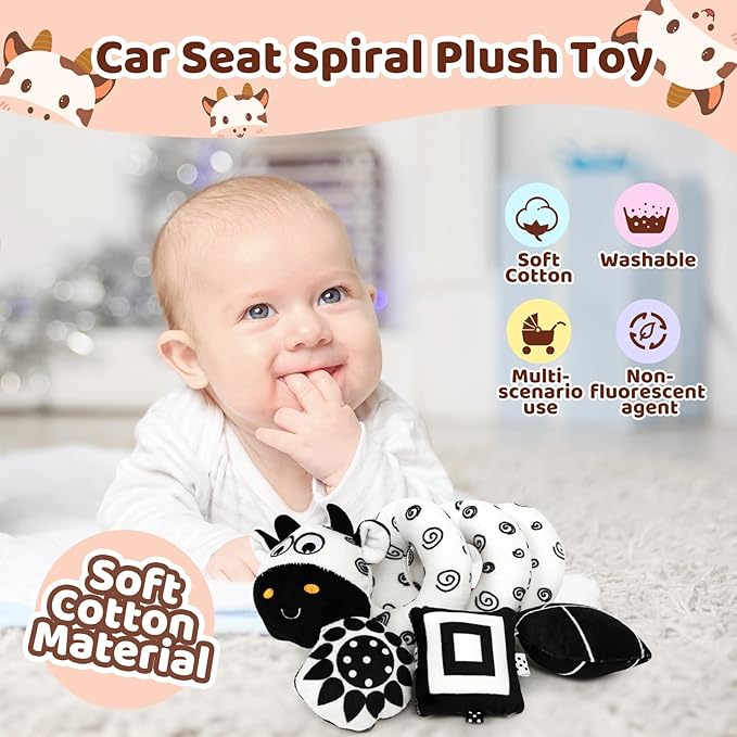 Black and White High Contrast Baby Toys - Sensory Infant Hanging Carseat & Stroller Toy for Newborns 0-6,6-12Months Perfect Easter Birthday & Baby Shower for Babies Boys Girls-CubbioJoy