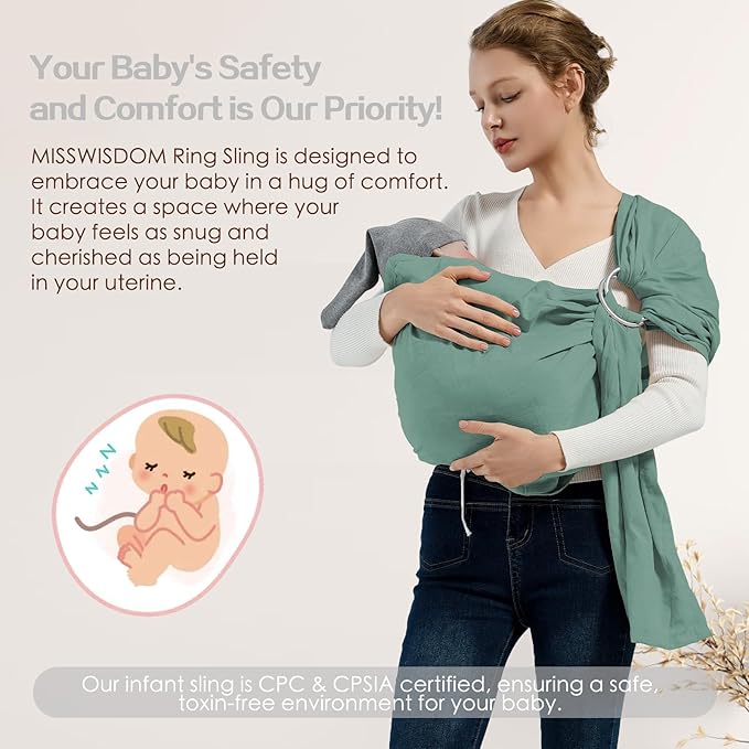 Baby Wrap Ring Sling 7-35 lbs, Baby Sling Carrier for Newborn, Toddler, Infant Holder, Lightweight Baby Carrier Wraps, Green-CubbioJoy