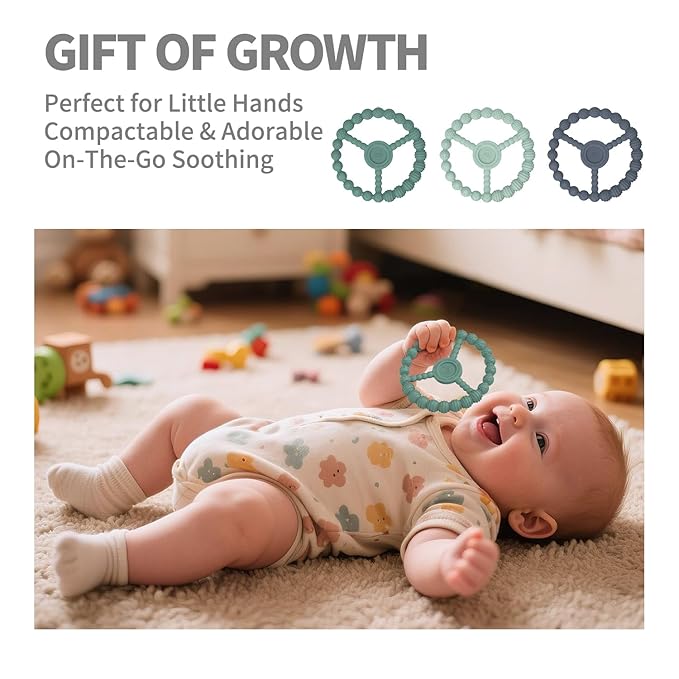 3 Pack Baby Teething Toys 3-6 Months, Silicone Ring Teethers for Babies 6-12 Months, Freezer Safe Chew Toy with Textured Grip for Boys Girls Teething Relief, Infant Easter Gift (Mint Green Blue)-CubbioJoy