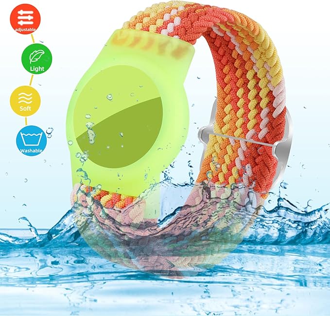 Bracelet for Kids Compatible with AirTag, Nylon Stretch Braided Air Tag Wristband, Protective Case for Airtag GPS Tracker Holder, Adjustable Elastic Watch Band for Toddler Child Elder (Rainbow)-CubbioJoy