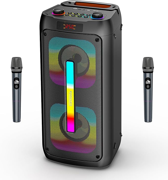 Karaoke Machine for Adults/Kids with 2 Wireless Microphones, Portable Bluetooth Speaker w/PA System for Singing-CubbioJoy