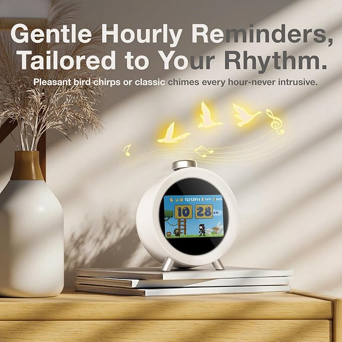 Dekala ChronoSense Alarm Clock for Bedroom Temperature Humidity, 7-Day Programmable 4 Alarms, 100dB Loud Gradual Alarm Clock Heavy Sleeper, IPS Screen Animation, Hourly Chime-CubbioJoy