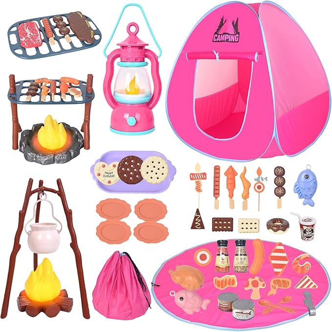 Camping Set Toys with Pop up Tent Pretend Play Indoor Outdoor Camping Playset,Christmas Birthday Gifts for Toddlers Kids Girls 3-5 Years Old-CubbioJoy