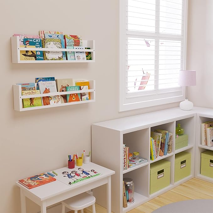 Brightmaison Polynez 30" Floating Shelves for Nursery & Kids, Multiuse Wall Shelf Set of 2 Wood Floating Shelf White-CubbioJoy