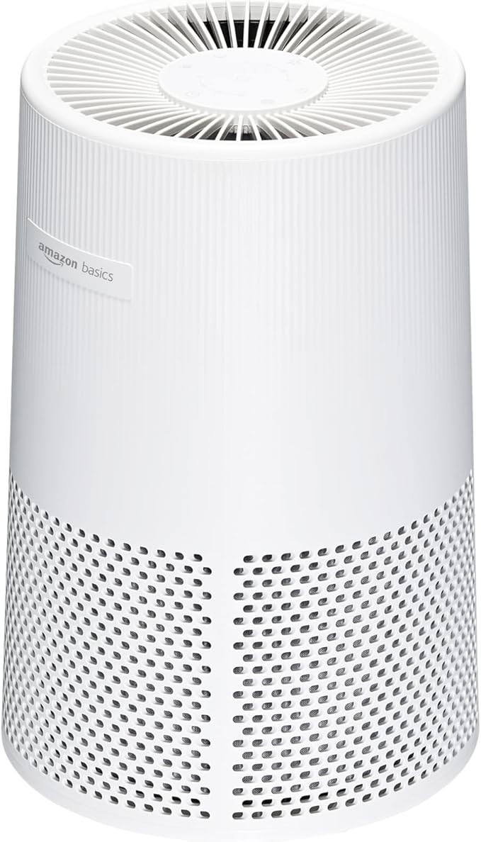 Amazon Basics Air Purifier for Home and Office, With 3-Stage Filtration, HEPA Filter With Activated Carbon, 3 Speeds, Timer, Sleep Mode (32db), Energy Star Certificate, Covers Up to 1067 Sq ft, White-CubbioJoy