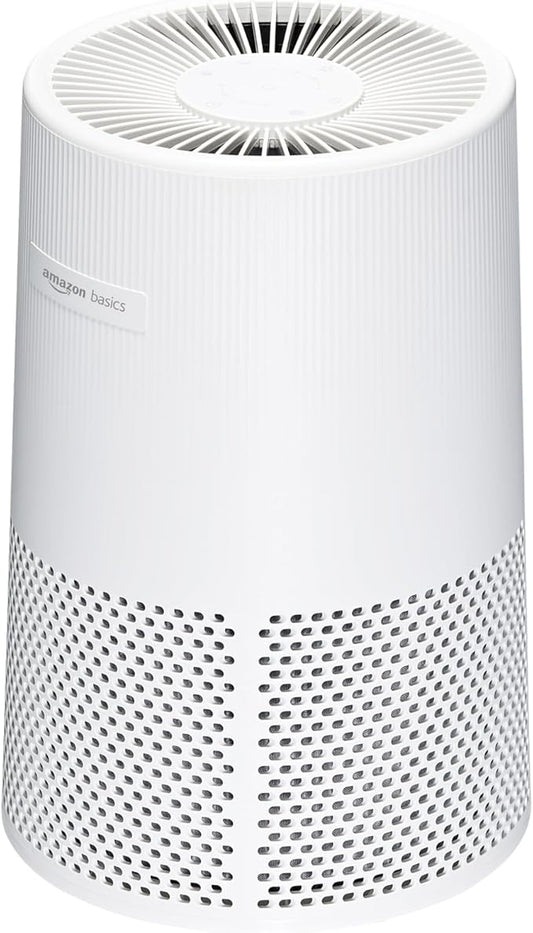 Amazon Basics Air Purifier for Home and Office, With 3-Stage Filtration, HEPA Filter With Activated Carbon, 3 Speeds, Timer, Sleep Mode (32db), Energy Star Certificate, Covers Up to 1067 Sq ft, White-CubbioJoy