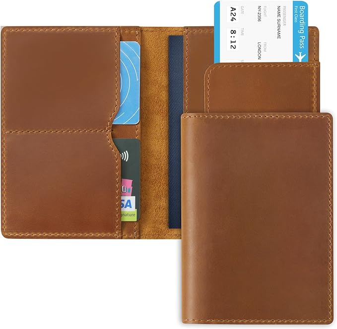 Jack&Chris Leather Passport Holder, Handmade Passport cover, Travel Wallet Cover Case for Men and Women, Leather Travel Documents Organizer Protector, JC107-CubbioJoy