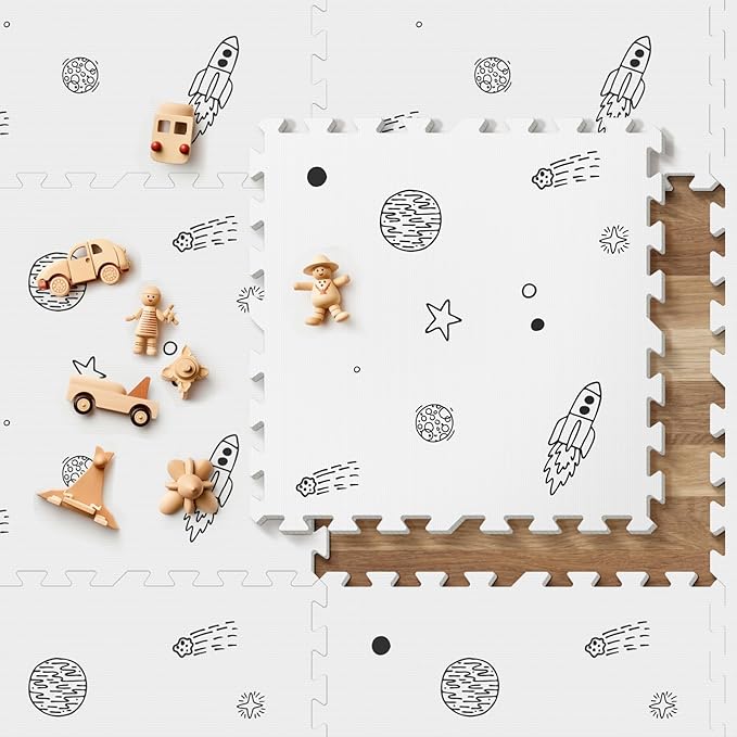 Baby Play Mat, 72x48-Inch Baby Foam Play Mat,6-Piece Interlocking Foam Floor Tiles for Toddlers, Floor Mats for Kids,Baby Foam Play Mat for Babies & Toddlers, Waterproof,Crawling Mat(Space)-CubbioJoy