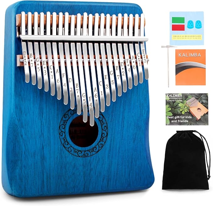 Kalimba Thumb Piano,YUNDIE Portable 21 Keys Mbira Finger Piano with Tune Hammer and Study Instruction,Musical Instruments Gift for Kid Adult Beginners Professional(Blue)-CubbioJoy