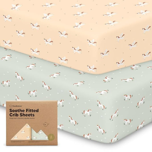 KeaBabies 2-Pack Organic Crib Sheets for Boys, Girls - 52x28 Fitted Crib Mattress Sheet Neutral, Breathable Jersey Cotton Cover for Baby Bed, Toddler Mattress, Soft & Cute Prints (Lune Mystic)-CubbioJoy