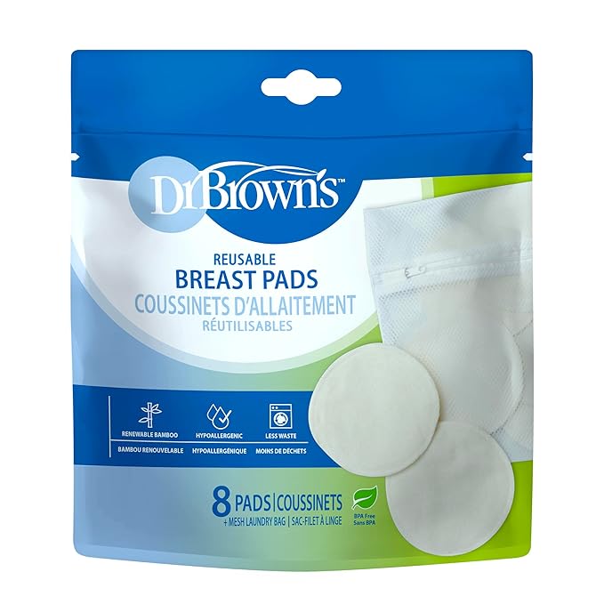 Dr. Brown's Reusable Breast Pads for Breastfeeding, Washable Nursing Pads with Laundry Bag, Day & Night Absorption, 8 Count-CubbioJoy