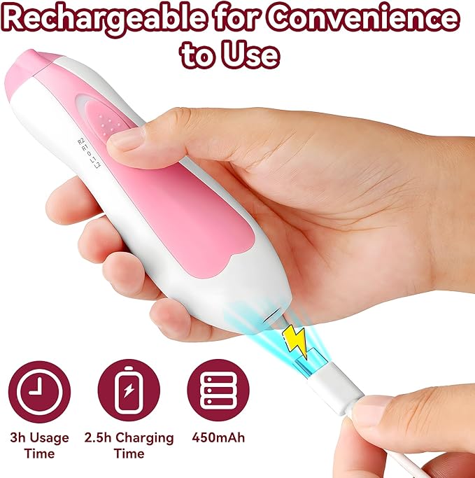 Baby Nail Trimmer Electric, 6 in 1 Rechargeable Baby Nail Clippers Manicure Set Grooming Kit for Toddler Infant or Adults (Pink)-CubbioJoy