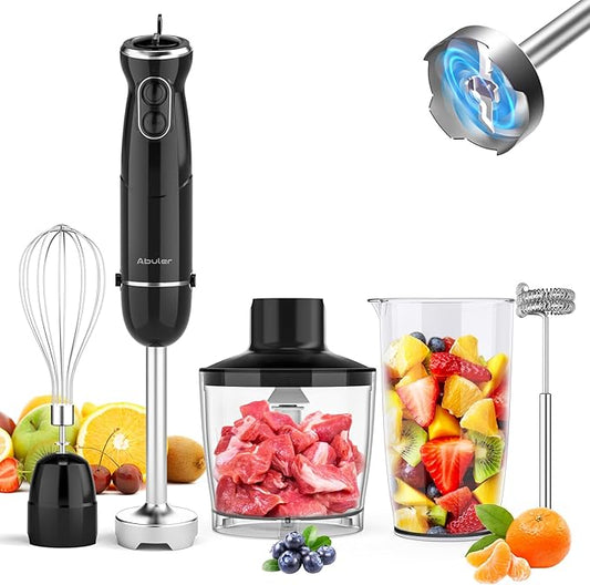 Immersion Blender Handheld Hand Blender, 1000W 5 in 1 Hand Mixer Stick, BPA-Free 12 Speed Handheld Blender 304 Stainless, Mixing Beaker, Chopper, Whisk, Milk Frother, Soup, Smoothies, Baby Food, Sauce-CubbioJoy