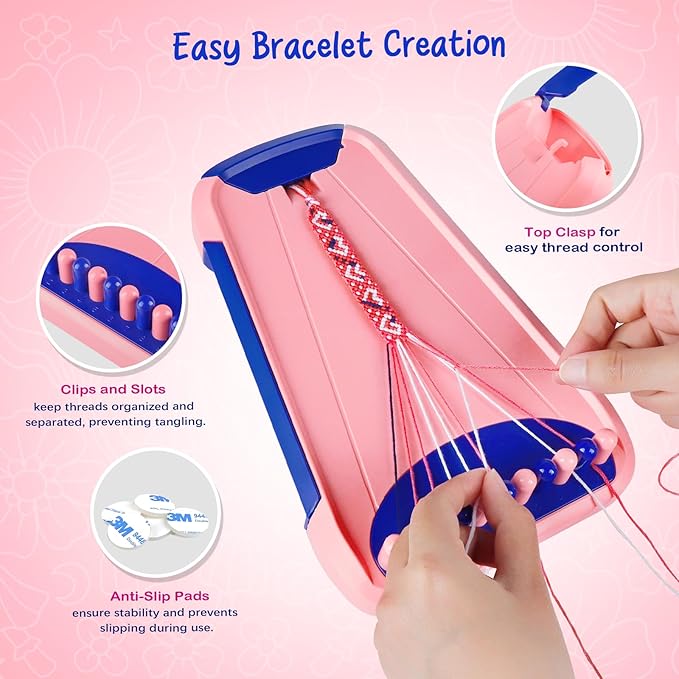 Bracelet Making Kit for Girls - Friendship Bracelet Kit - Christmas Gifts for Ages 6 7 8 9 10 11 12 Year Old Girl Birthday Gifts, Arts and Crafts for Kids Ages 8-12 Teen Bracelets DIY Maker Pink Blue-CubbioJoy