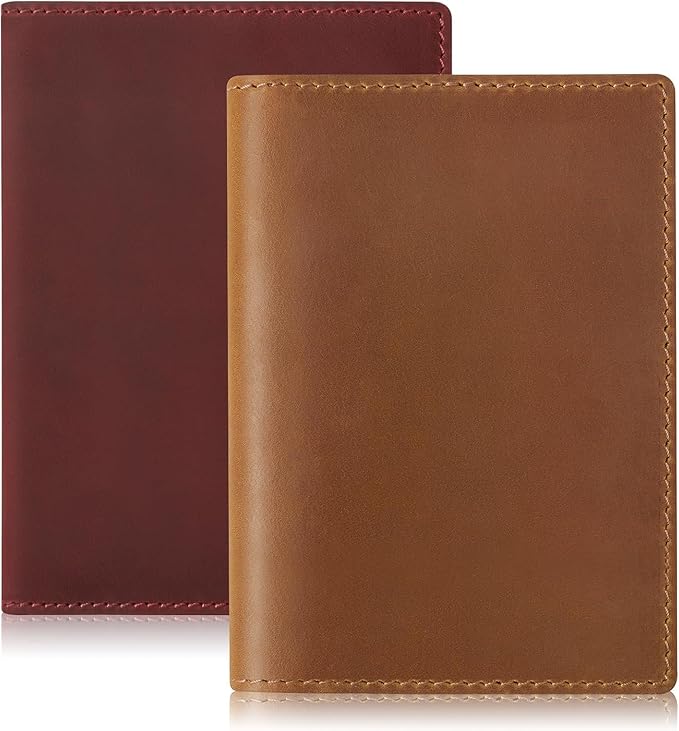Jack&Chris Leather Passport Holder, Handmade Passport cover, Travel Wallet Cover Case for Men and Women, Leather Travel Documents Organizer Protector, Brown-Red, 2PC-CubbioJoy