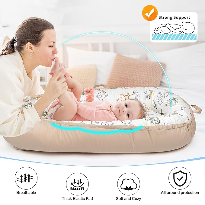 Baby Lounger - Breathable & Soft Baby Nest, Portable and Lightweight Tummy Time Lounger for Home and Travel, Ideal Newborn Babies Essentials Baby Shower Gifts-CubbioJoy