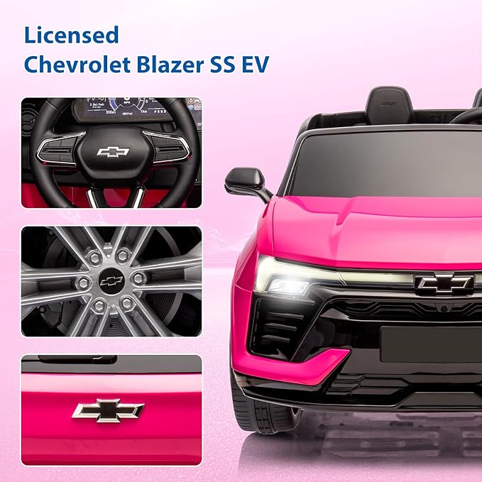 Jojoka Baby Car 24V 2-Seater SUV Licensed Chevrolet Blazer Ride On Toy w/Parent Remote Control,4xSpring Suspension, Wireless Music, Electric Vehicle Car for Kids Ages 3-8,Pink-CubbioJoy