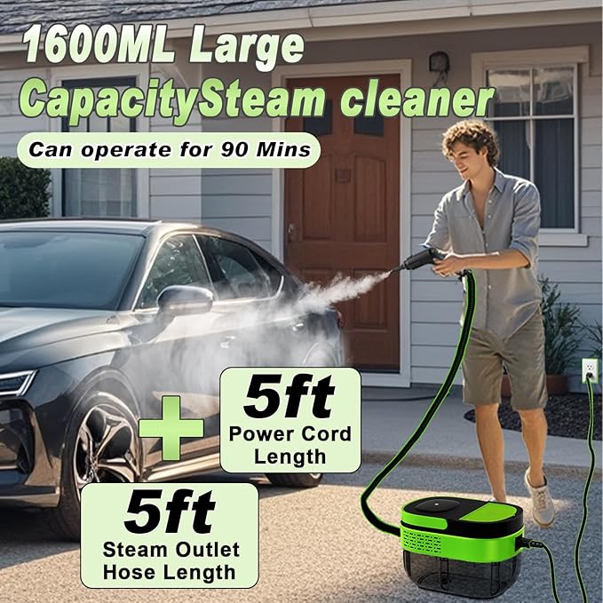 2500W Handheld Steam Cleaner,Portable Car Steamer For Auto Detailing,High-Temperature and Pressure Steam Cleaner For Home, Steam Cleaning Machine for Furniture,Kitchen,Grout,Floor,Tile (09-Green)-CubbioJoy