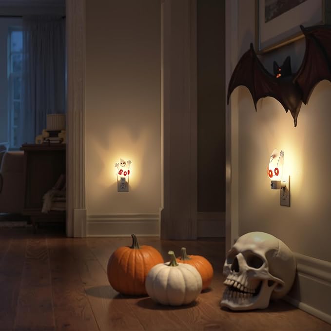 DORESshop Halloween Night Light Plug in, Ghost Night Lights Plug into Wall, Plug in Nightlight with 360° Rotatable, Cute & Funny Halloween Party Decorative for Adults,Kids,Gift, Pocky Decor,2 Pack-CubbioJoy