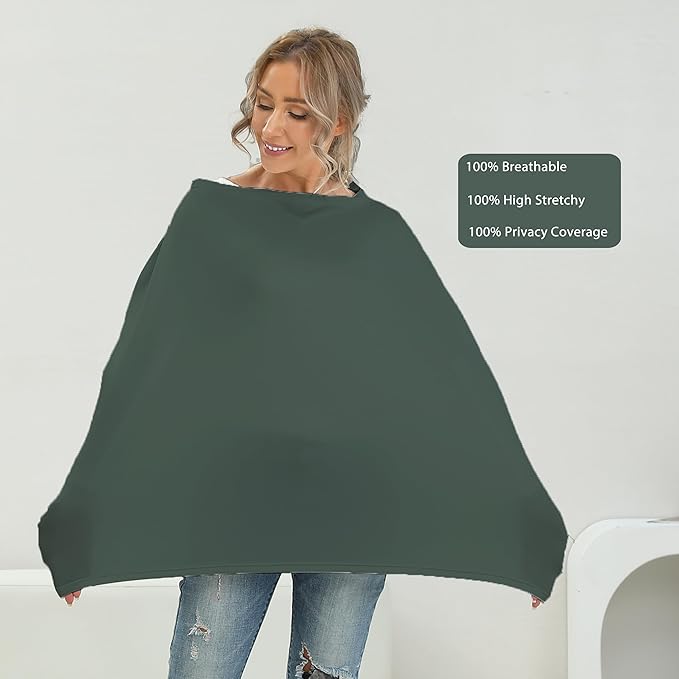 Breathable Car Seat Cover for Babies – Multi-Purpose Soft Rayon Nursing Cover for Breastfeeding, High Stretchy Infant Carseat Canopy, Stroller Cover (Smooth Rayon, Roman Green)-CubbioJoy