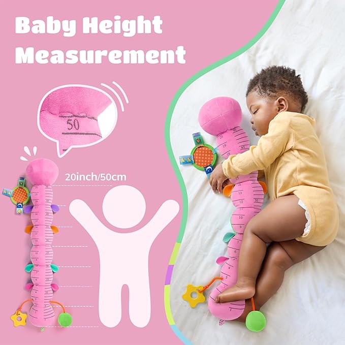 Baby Toys 6-12 Months Music Caterpillar Infant Toys Stuffed Animals 0-3-6 Months Teething Tummy Time Sensory Toys with Mirror Rattle&Pull String for Boys Girls Birthday Gifts|Candy Pink,Leafy-CubbioJoy