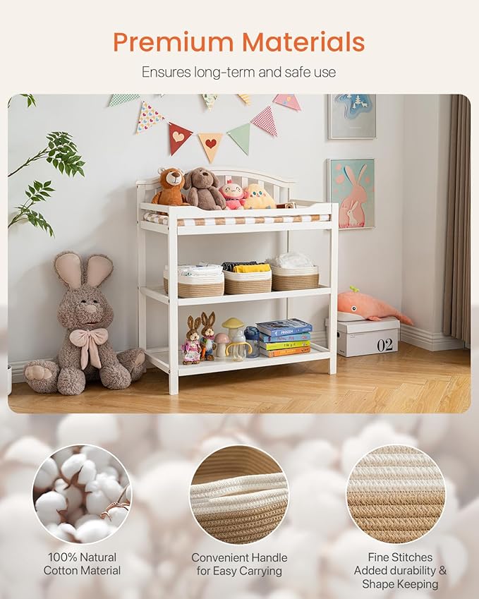 KALLAX Small Woven Basket, 12 x 8 x 4.5 Inches, Storage Basket for Organizing, Cute Small Rope Shelf Closet Cube Storage Bins Baskets for Shelves, Dog Toy Gift Baskets Empty, 3 Pack White & Brown-CubbioJoy