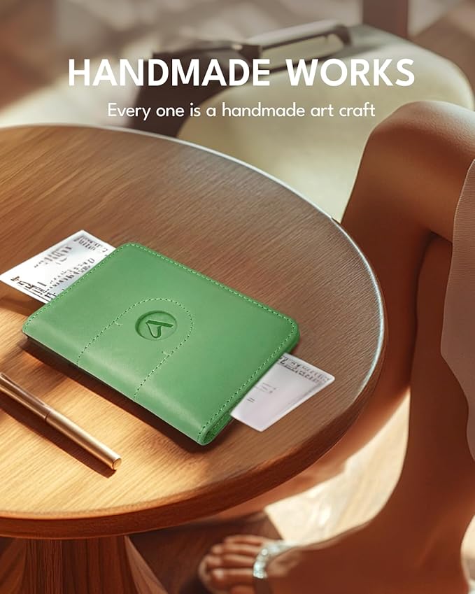 ALLIVE Genuine Leather Passport Holder With Airtag for Women Men - Travel Must-Haves, Airport Essentials, Passport Cover Gift - Green-CubbioJoy
