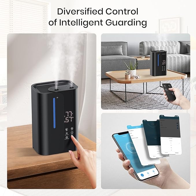 5L Cool Mist Humidifiers for Bedroom Large Room, Top Fill Ultrasonic Smart Air Humidifier for Baby & Plants with Essential Oil Diffuser, 50H Runtime 28 dB Quiet Baby Humidifier-CubbioJoy