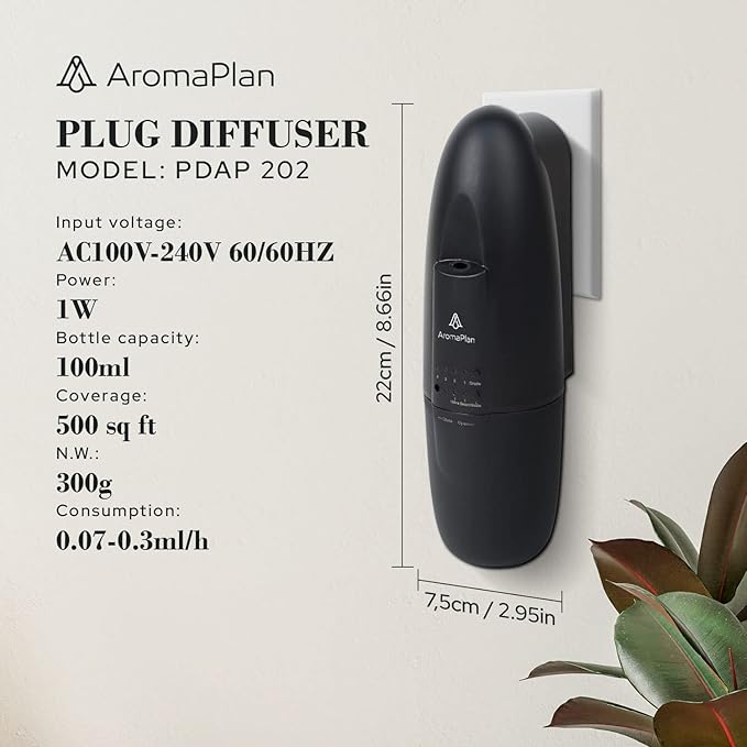 AromaPlan Authentic Plug in Waterless Diffuser - Up to 500 Sq. FT Coverage - Nanotechnology Plug in Oil Diffuser for Essential Oils -for Home and Office - Wall Silent & Waterless Oil Diffuser (Black)-CubbioJoy