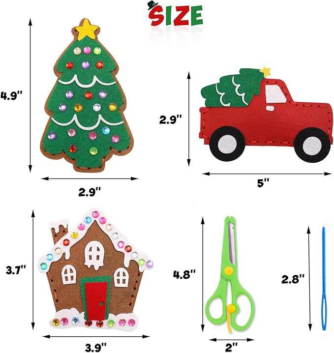 CiyvoLyeen Christmas Sewing Kit for Kids Felt Christmas Ornaments Craft Supplies DIY Activity for Girls and Boys Educational Sewing Gift for Child Set of 12-CubbioJoy