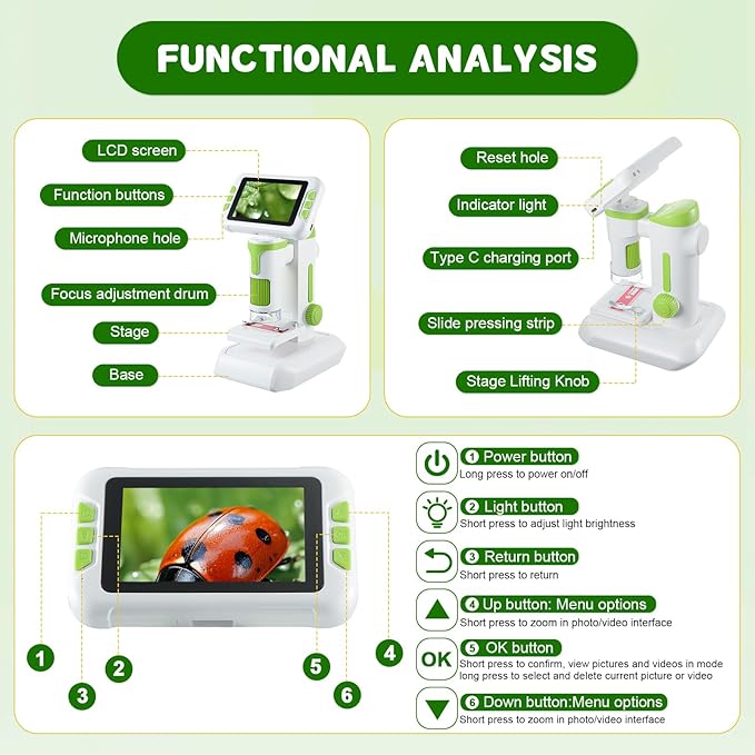 1600X Digital Microscope for Kids, Upgraded Portable Microscope with 4.0 inch HD Screen, 2-in-1 Desktop Handheld Miniscope Rechargeable Student Education Science Microscopes Gift for Kids-CubbioJoy