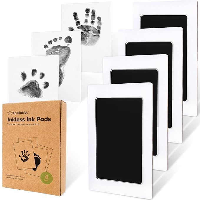 4-Pack Inkless Baby Hand and Footprint Kit - Mess Free Ink Pad for Newborn Keepsake, Dog Nose & Paw Print Kit, Clean Touch Ink Pad for Baby Hand & Footprints, Ideal New Mom Gifts (Jet Black)-CubbioJoy